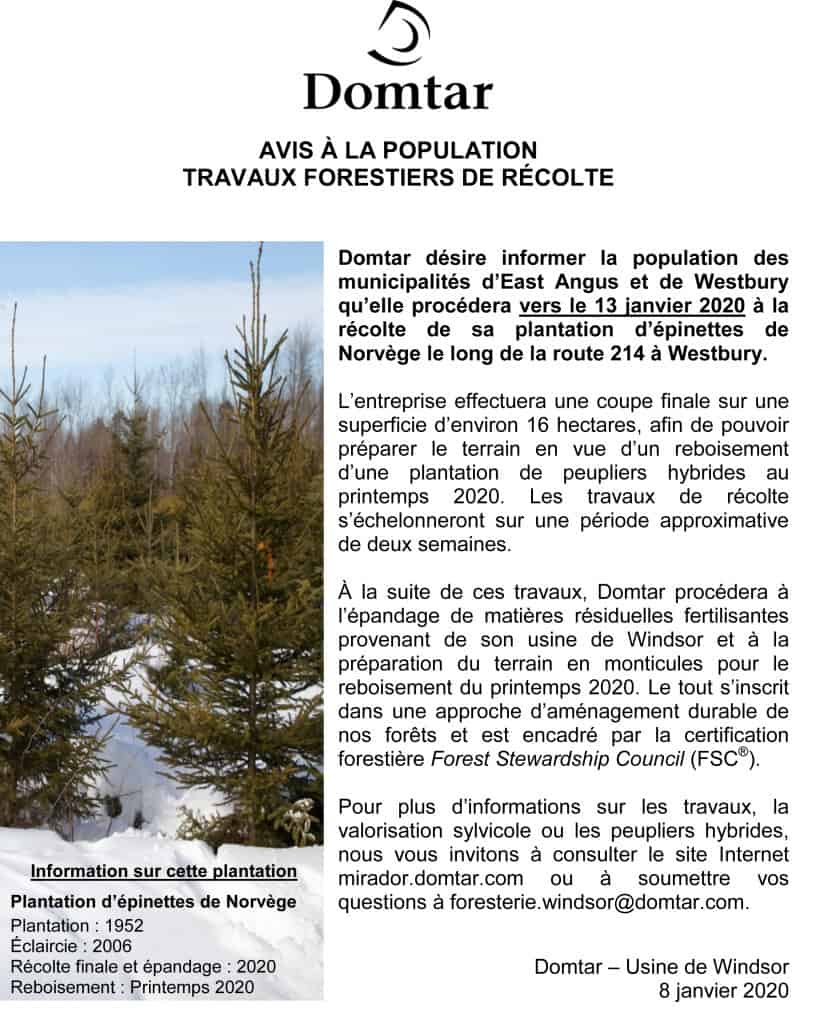 AVIS- Récolte Domtar sur route 214 janvier 2020 vf