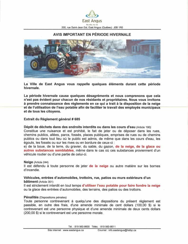 Avis en période hivernale