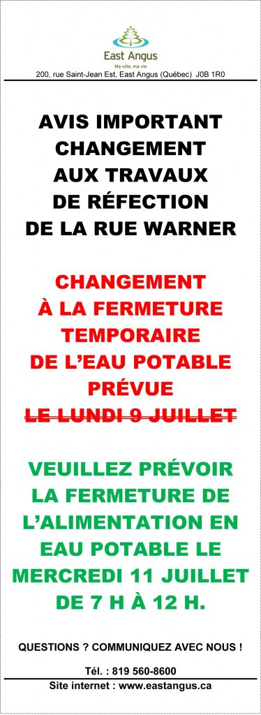 Avis important - Citoyens rue Warner