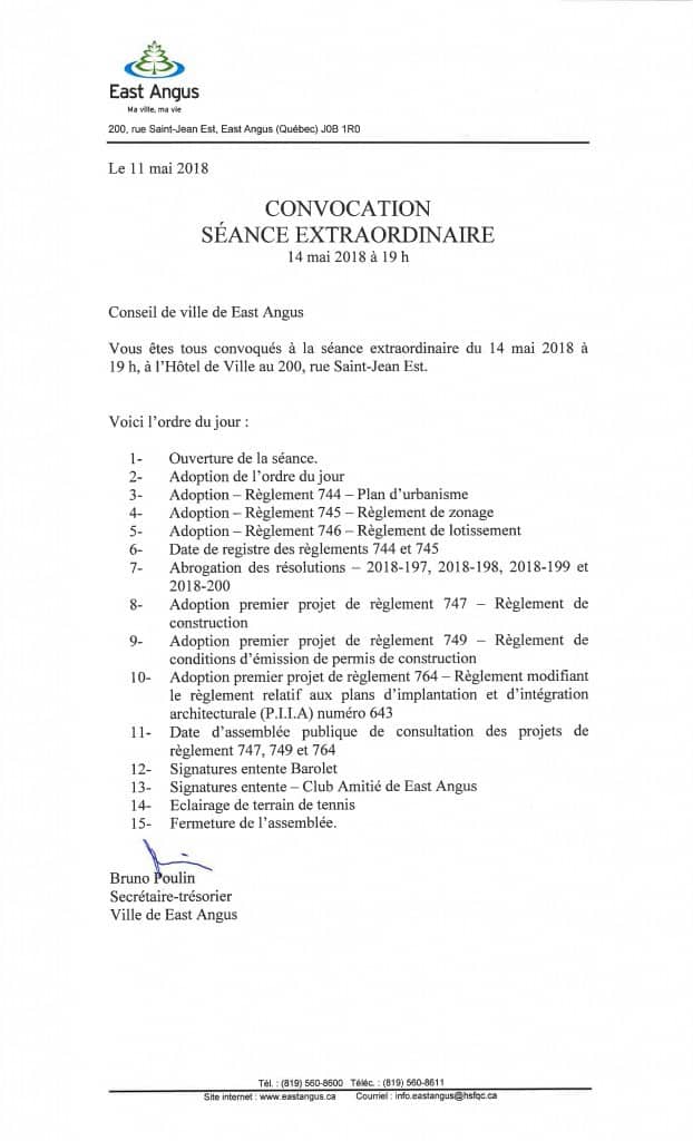 Avis séance extraordinaire