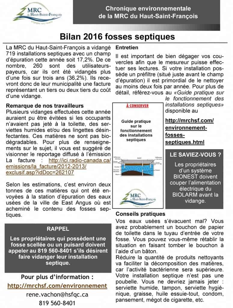 Chronique + bilan Fosse septique MRC
