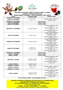 HORAIRE DU PATINAGE LIBRE ET HOCKEY LIBRE À L'ARÉNA