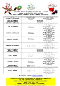 HORAIRE DU PATINAGE LIBRE ET HOCKEY LIBRE À L'ARÉNA