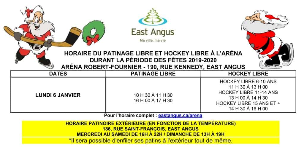 HORAIRE DU PATINAGE LIBRE ET HOCKEY LIBRE À L'ARÉNA
