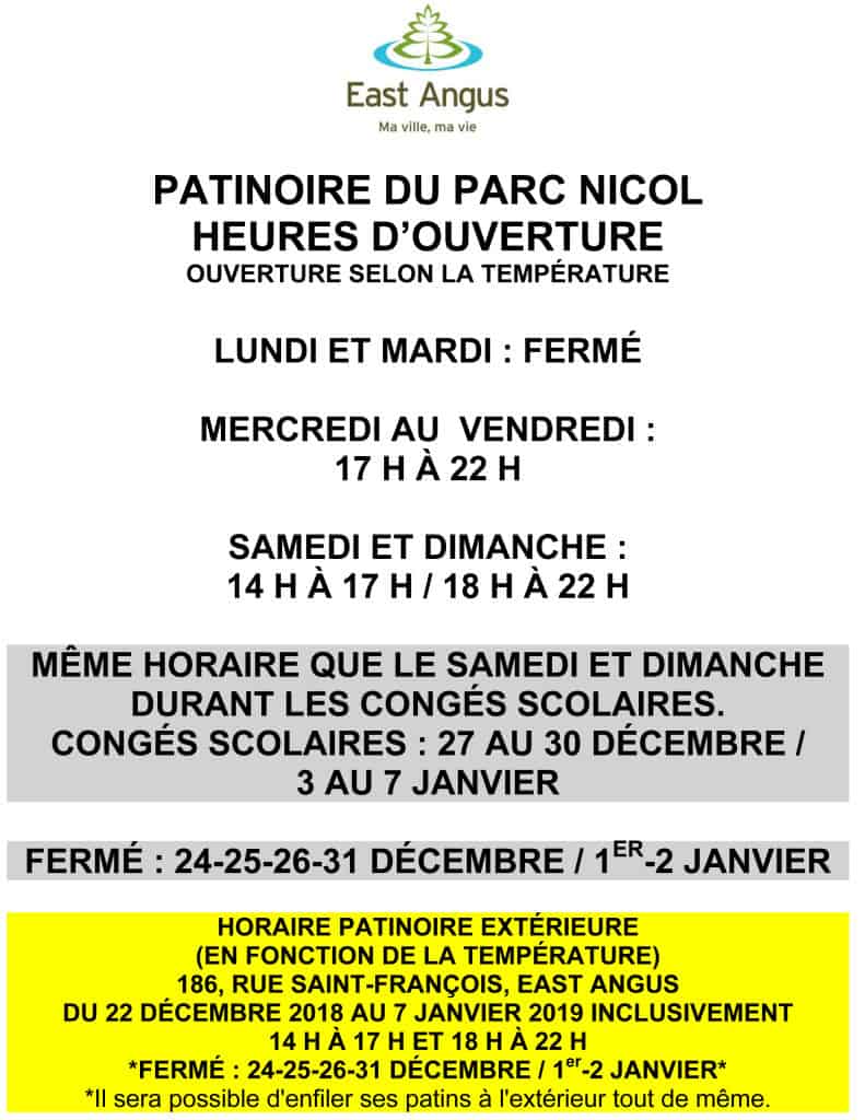 Microsoft Word - Horaire Patinoire extérieur du Parc Nicol - 201