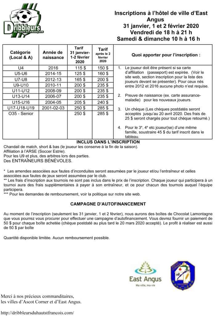 Inscriptions au soccer - Été 2020