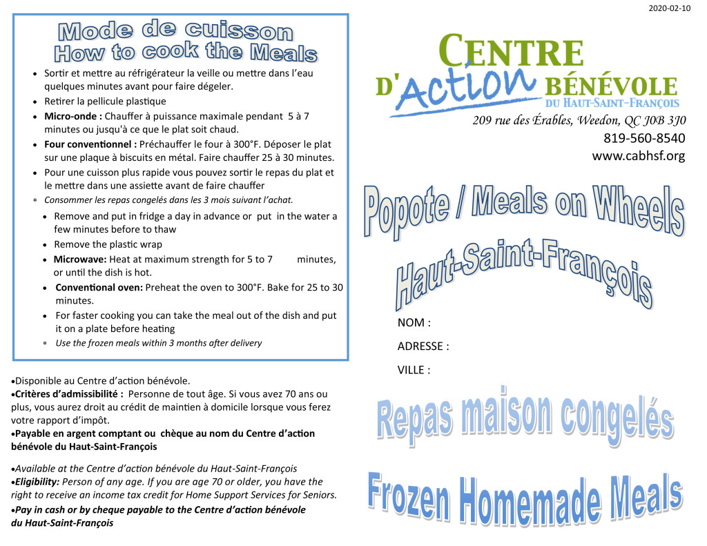 Menu Centre d'Action bénévole HSF-