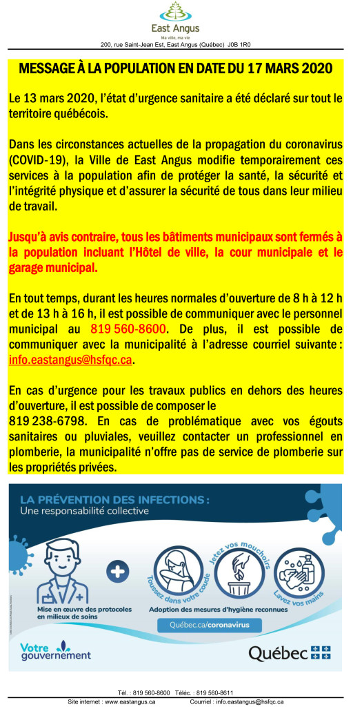 Message à la population en date du 17 mars 2020