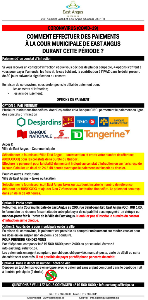 Paiements Cour municipale