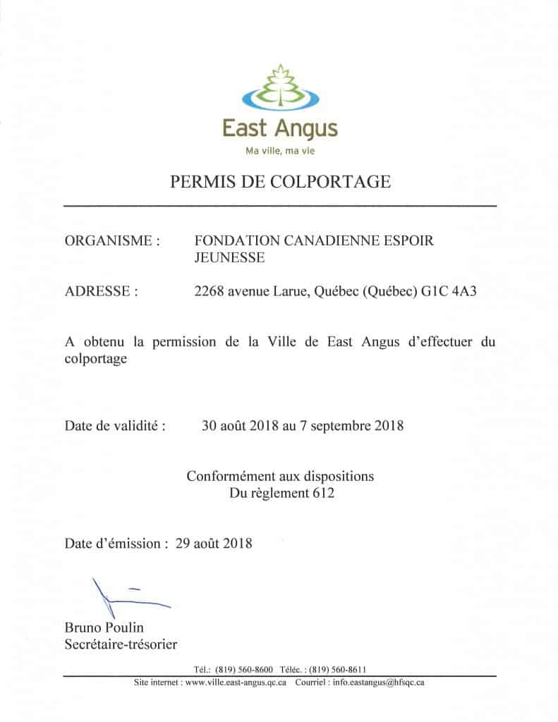 Permis de colportage emis
