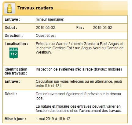 Travaux route 112